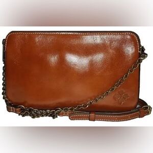Patricia Nash Heritage Chambery Veg Tan Leather Crossbody Handbag Chain Strap